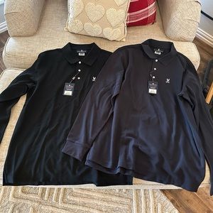 Psycho Bunny Mens Long Sleeve Classic Polo - NAVY & BLACK LARGE NWT